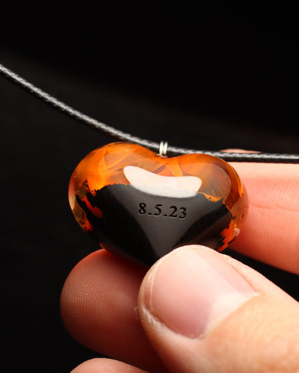 Epoxy resin and wood Fire Heart pendant