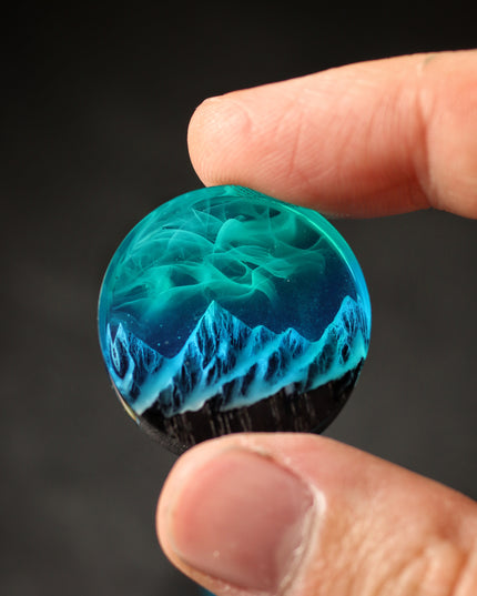 Epoxy resin and wood earring plug Mountain Northern lights