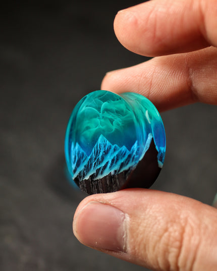 Epoxy resin and wood earring plug Mountain Northern lights