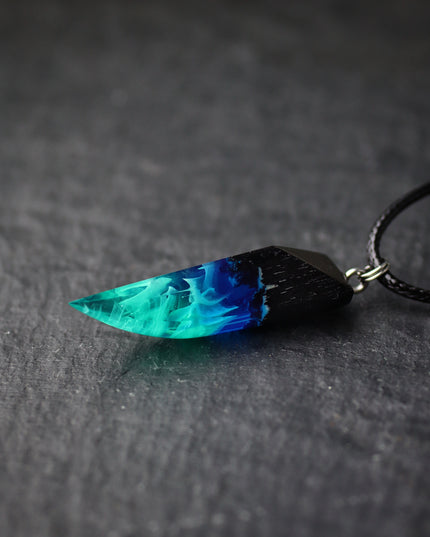 Epoxy resin and wood Northern lights Fang pendant