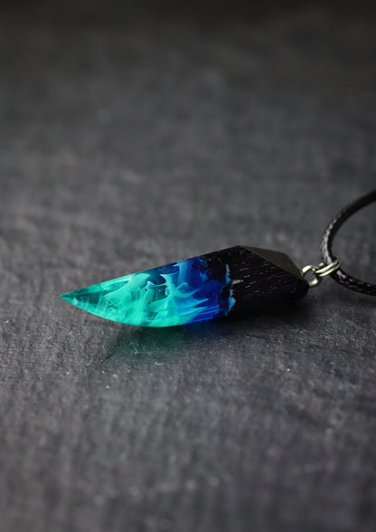 Epoxy resin and wood Northern lights Fang pendant