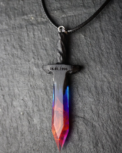 Epoxy resin and wood Nightfall Sword pendant