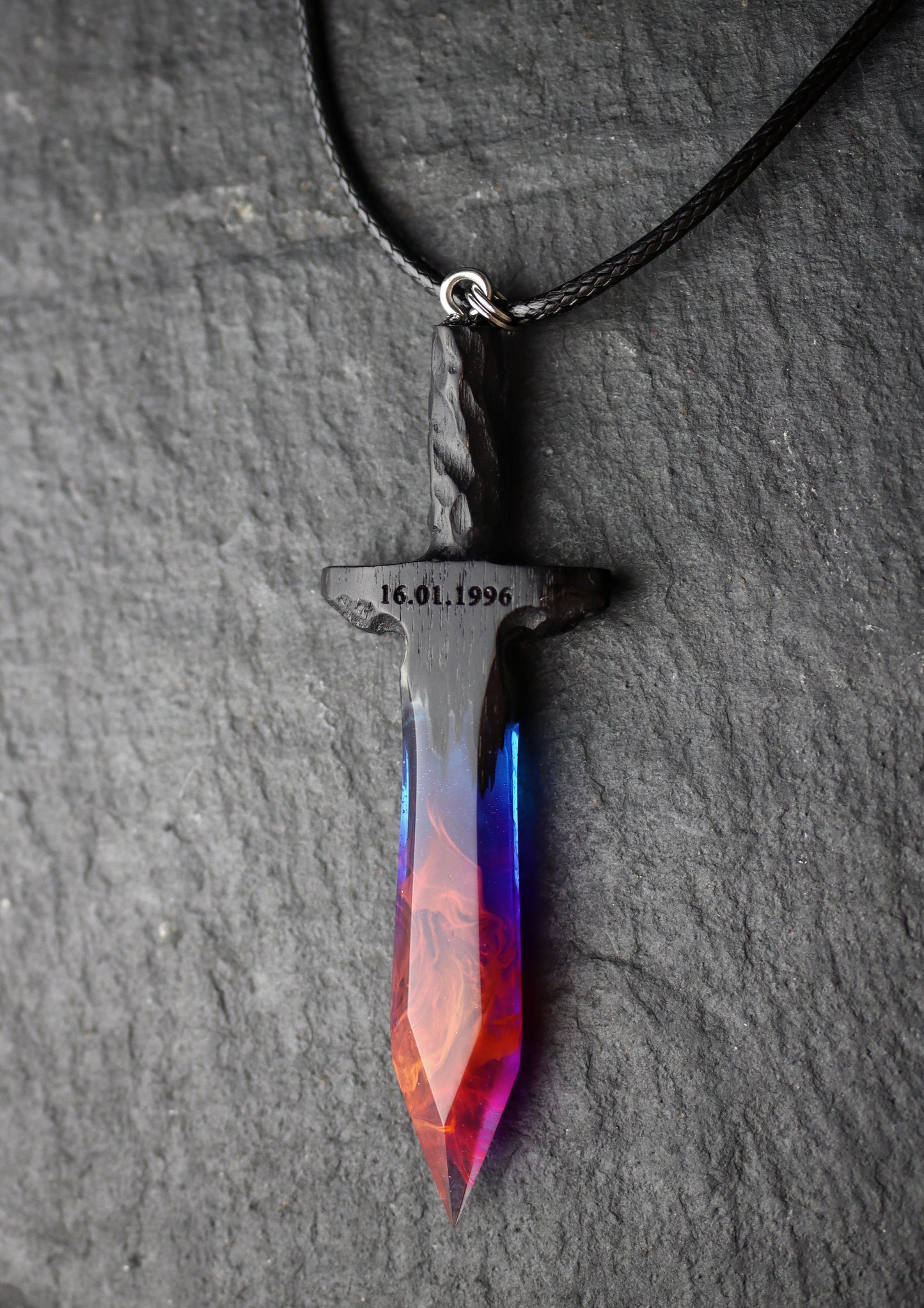 Epoxy resin and wood Nightfall Sword pendant