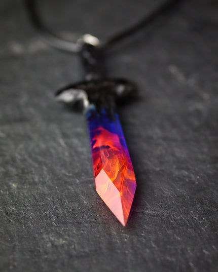 Epoxy resin and wood Nightfall Sword pendant