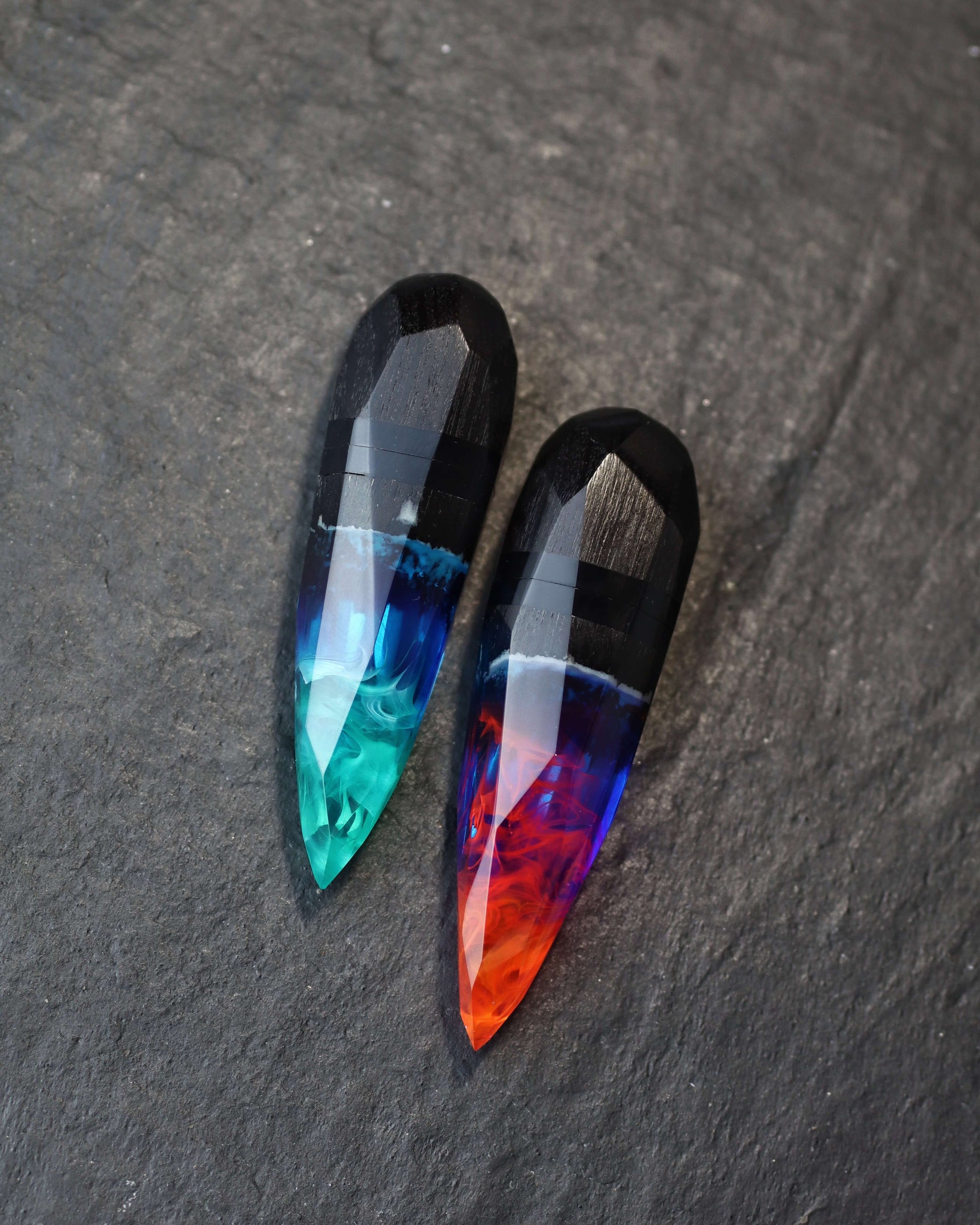 Handmade wood resin USB stick with northern lights effect