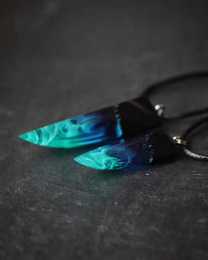 Epoxy resin and wood Northern lights Fang pendant