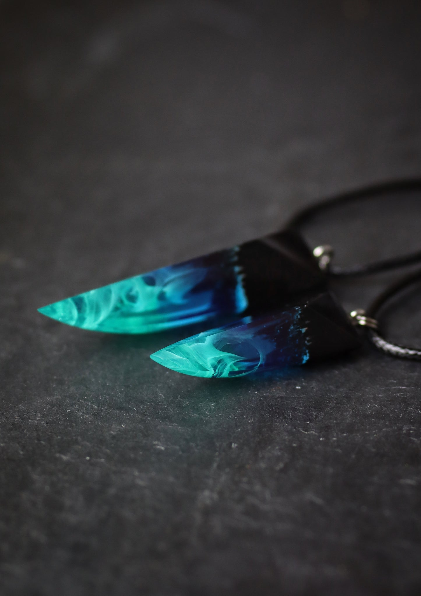 Epoxy resin and wood Northern lights Fang pendant