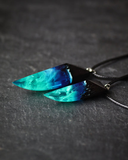 Epoxy resin and wood Northern lights Fang pendant