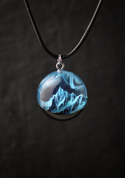 Epoxy resin and wood Blue Round Mountain pendant