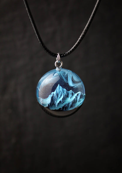 Handmade Wood Resin Mountain Pendant – Custom Glow Necklace Birthday Gift