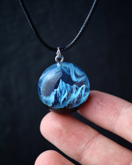 Epoxy resin and wood Blue Round Mountain pendant