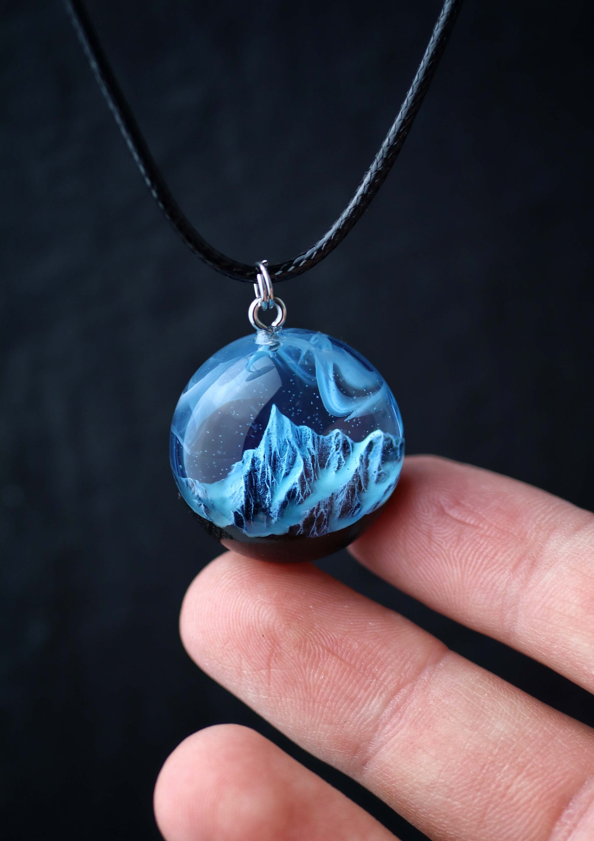 Handmade Wood Resin Mountain Pendant – Custom Glow Necklace Birthday Gift