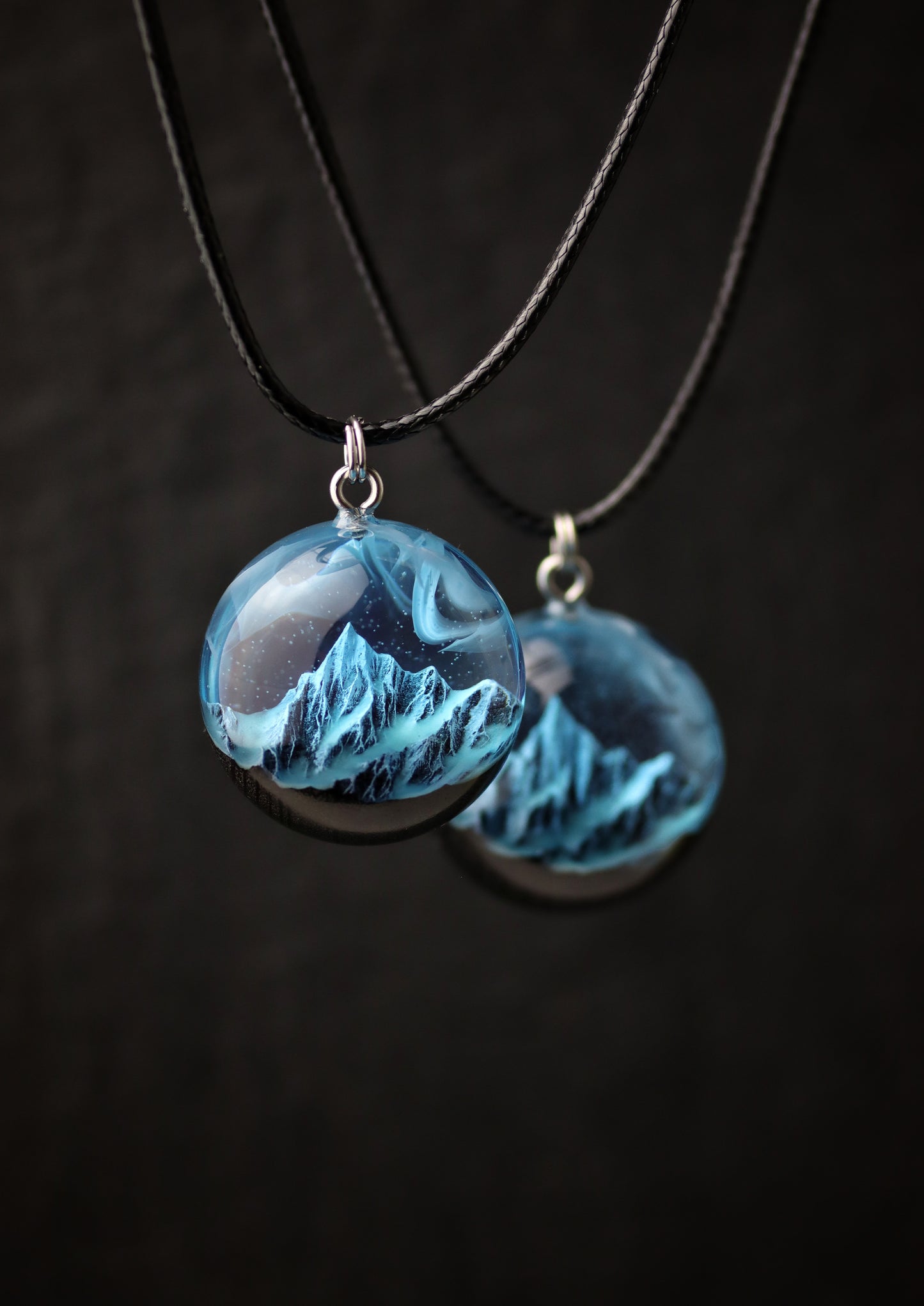 Epoxy resin and wood Blue Round Mountain pendant