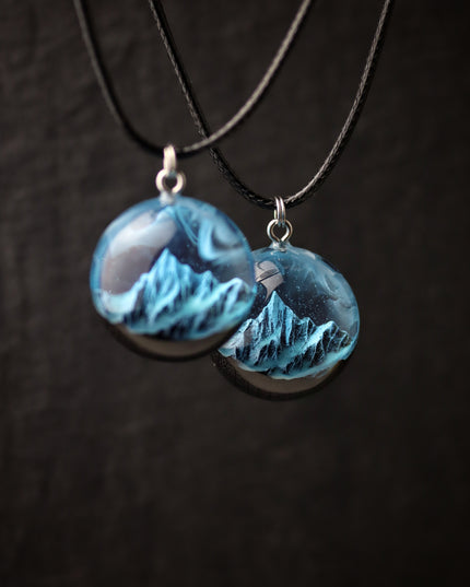 Epoxy resin and wood Blue Round Mountain pendant