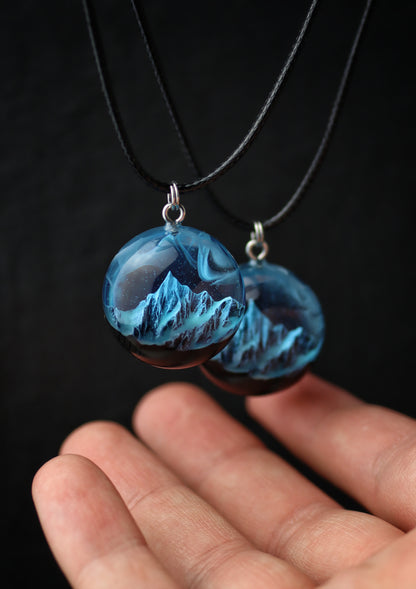 Epoxy resin and wood Blue Round Mountain pendant