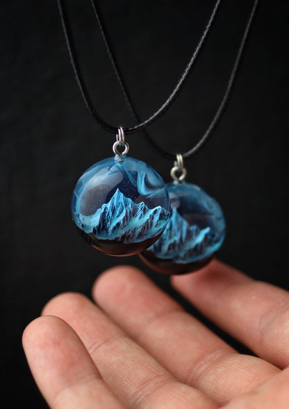 Handmade Wood Resin Mountain Pendant – Custom Glow Necklace Birthday Gift