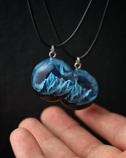 Epoxy resin and wood Blue Round Mountain pendant