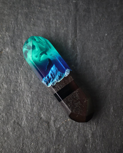 Epoxy resin and wood Northern lights Mountain Wolf USB
