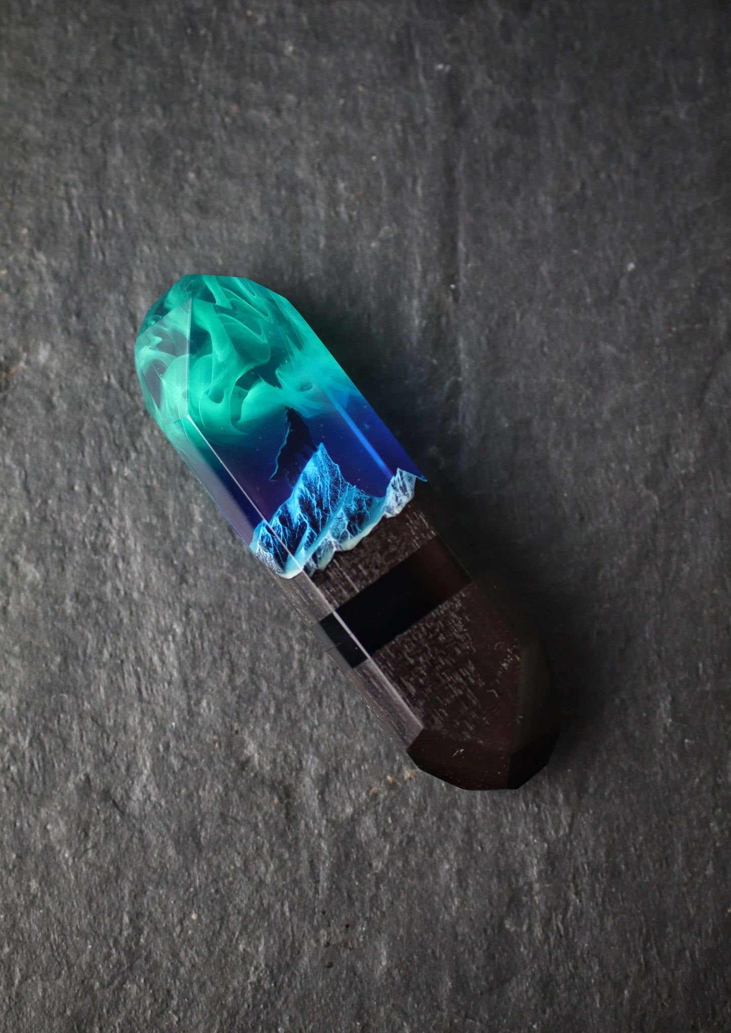 Resin wood USB flash drive with glowing northern lights effect