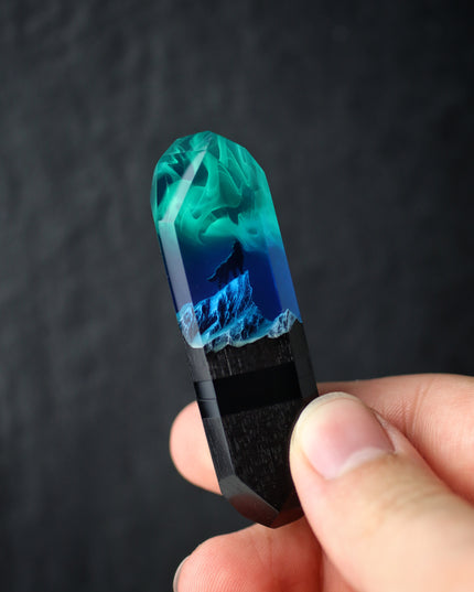 Epoxy resin and wood Northern lights Mountain Wolf USB
