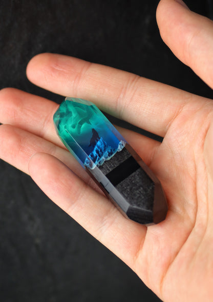 Epoxy resin and wood Northern lights Mountain Wolf USB