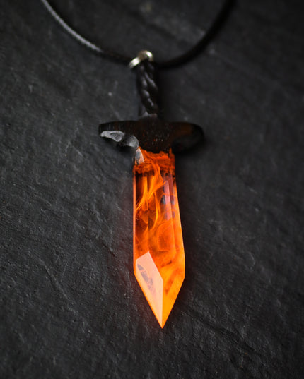 Epoxy resin and wood Fire Sword pendant