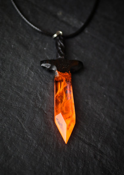 Epoxy resin and wood Fire Sword pendant