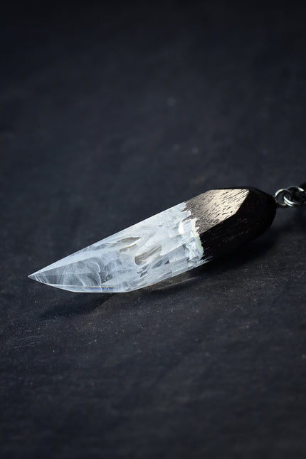Epoxy resin and wood White faceted Fang pendant