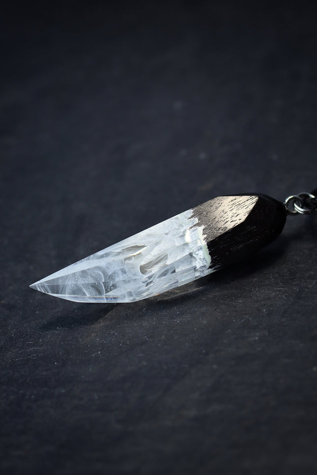 Epoxy resin and wood White faceted Fang pendant