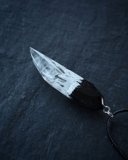 Epoxy resin and wood White faceted Fang pendant