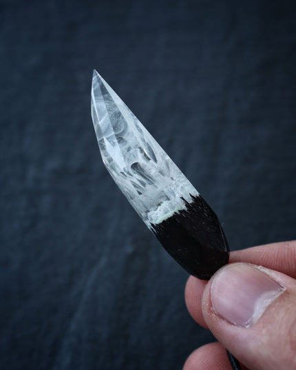 Epoxy resin and wood White faceted Fang pendant
