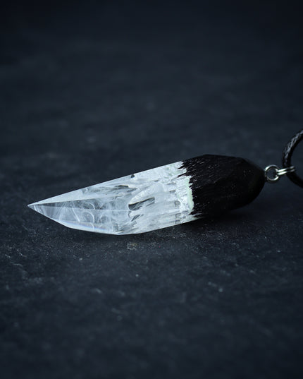 Epoxy resin and wood White faceted Fang pendant