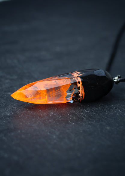 Epoxy resin and wood Fire Faceted Crystal pendant