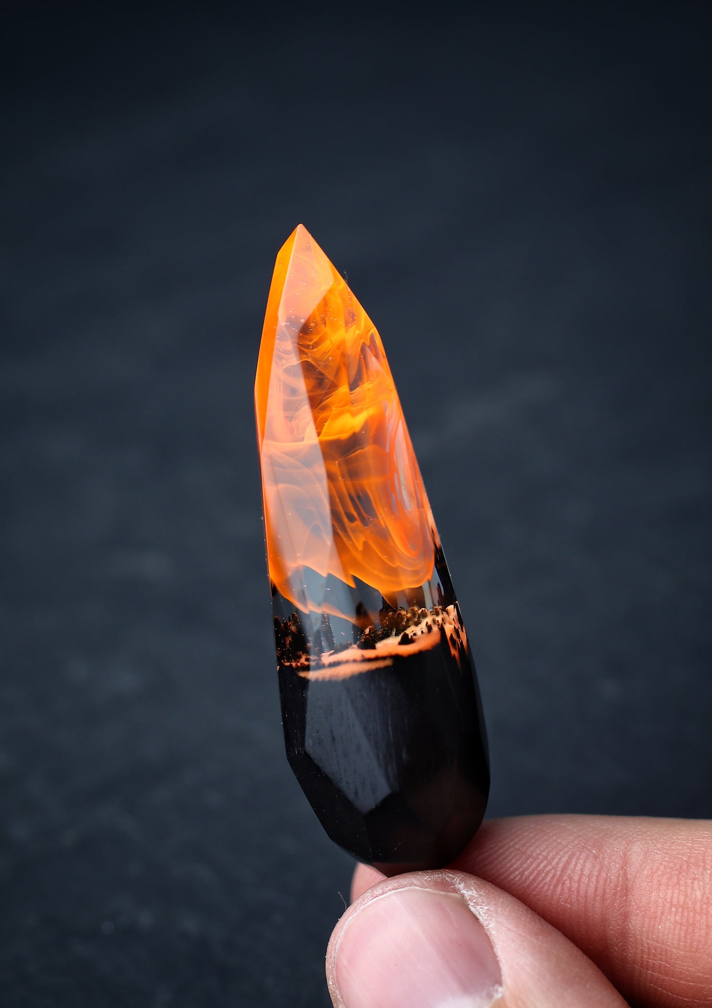 Epoxy resin and wood Fire Faceted Crystal pendant