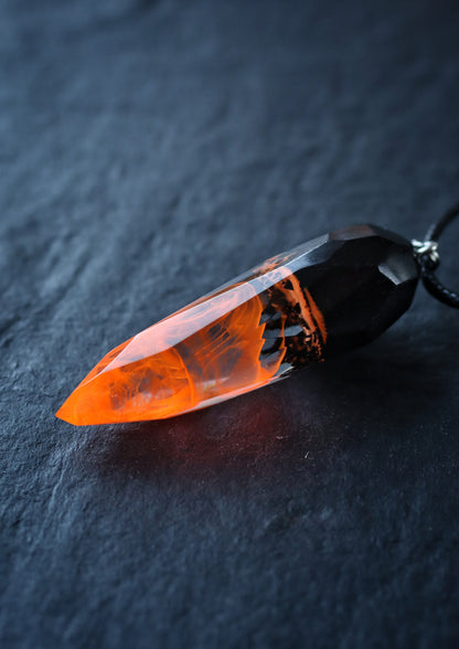 Epoxy resin and wood Fire Faceted Crystal pendant