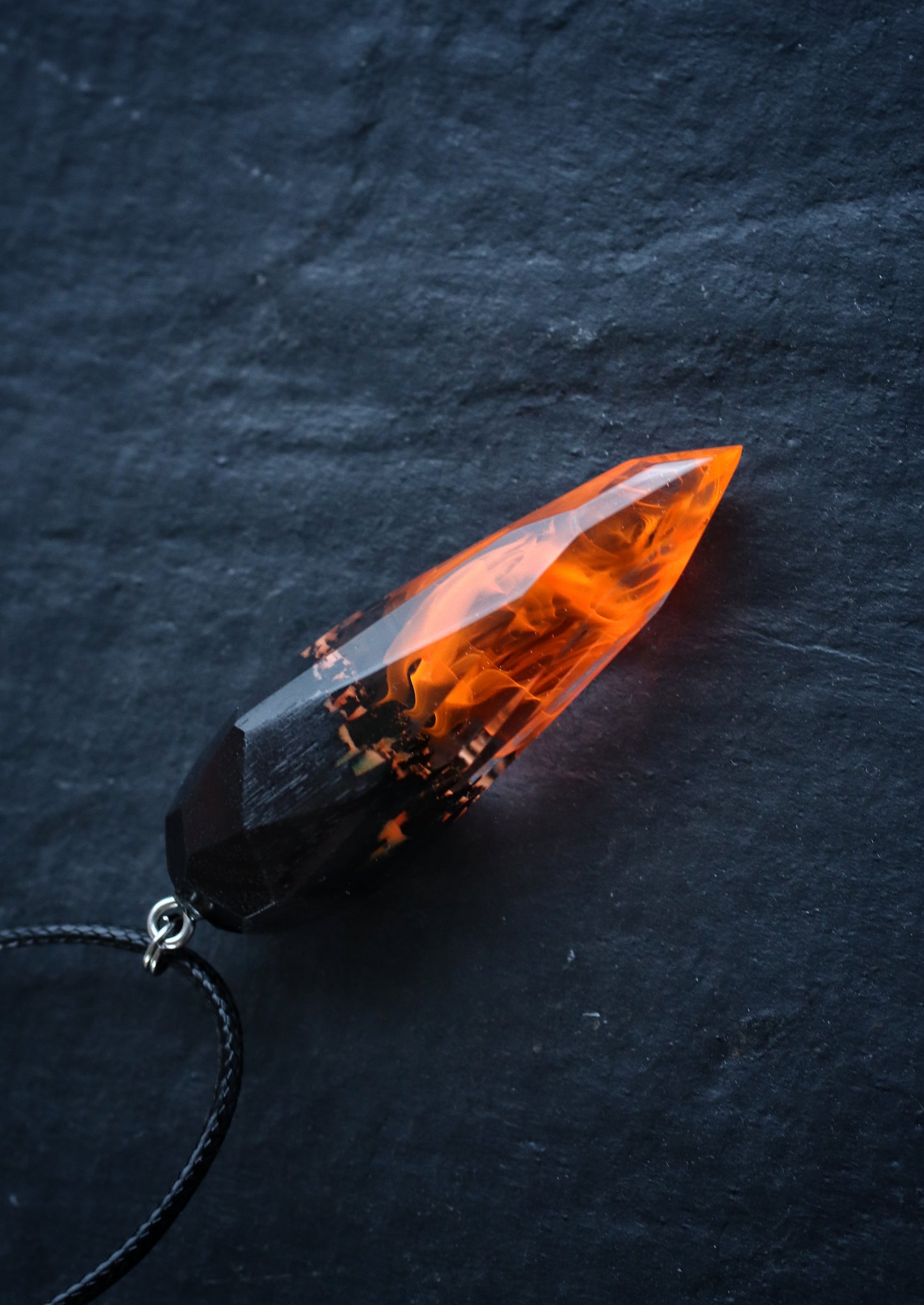 Epoxy resin and wood Fire Faceted Crystal pendant