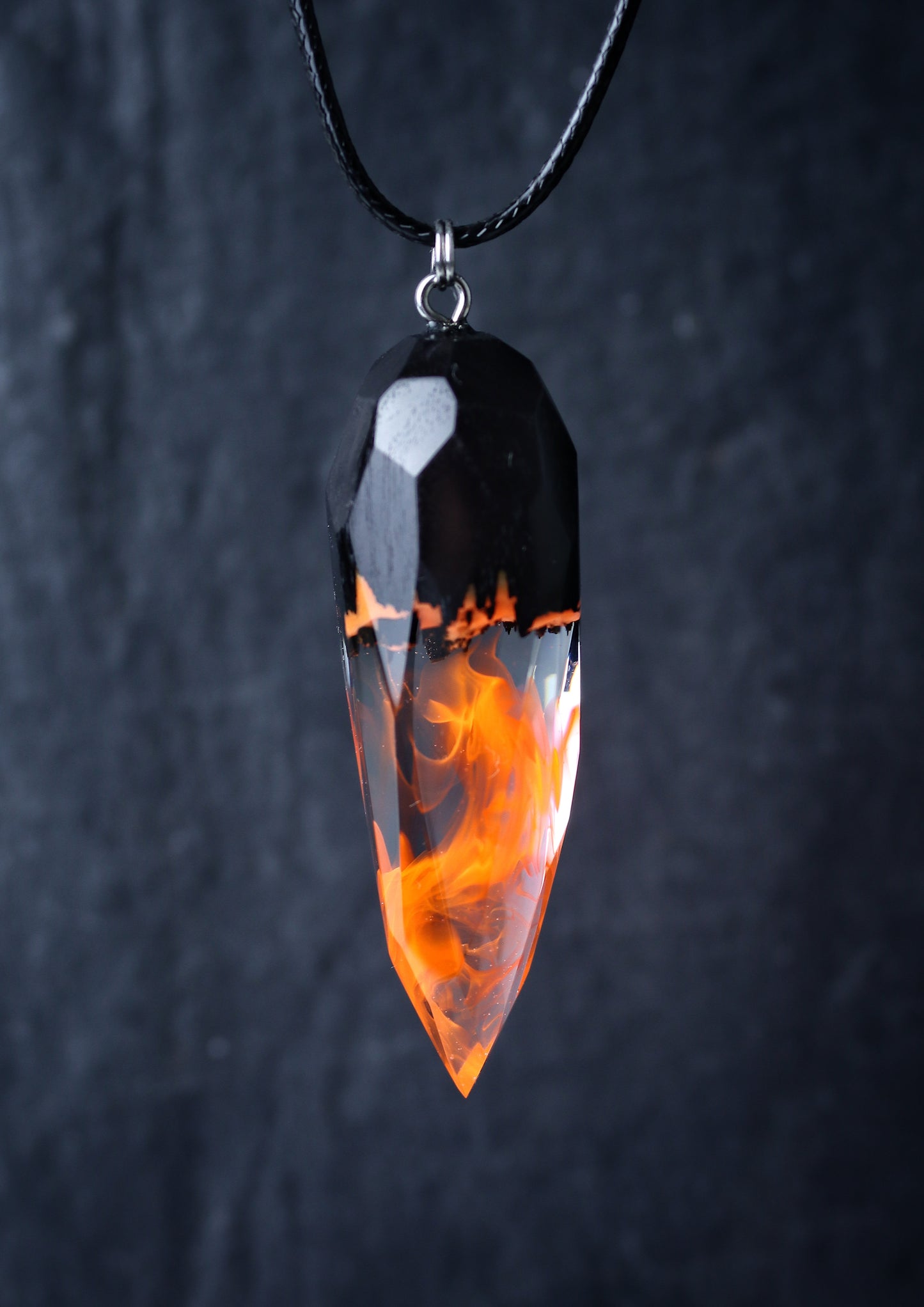 Epoxy resin and wood Fire Faceted Crystal pendant