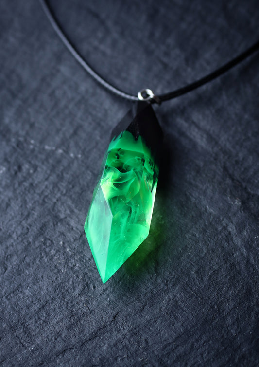 Epoxy resin and wood Green Crystal pendant