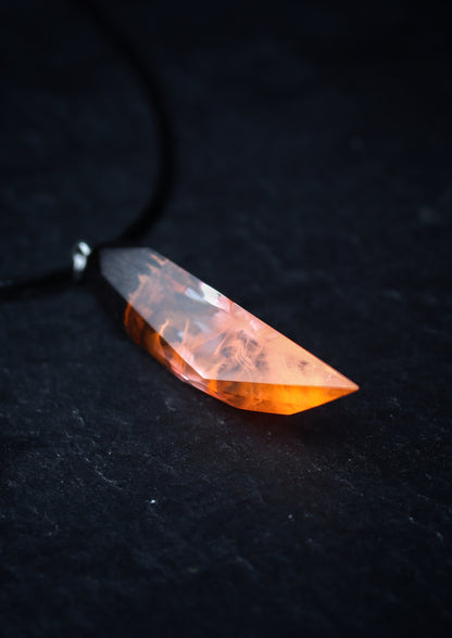 Epoxy resin and wood Fire Faceted Fang pendant