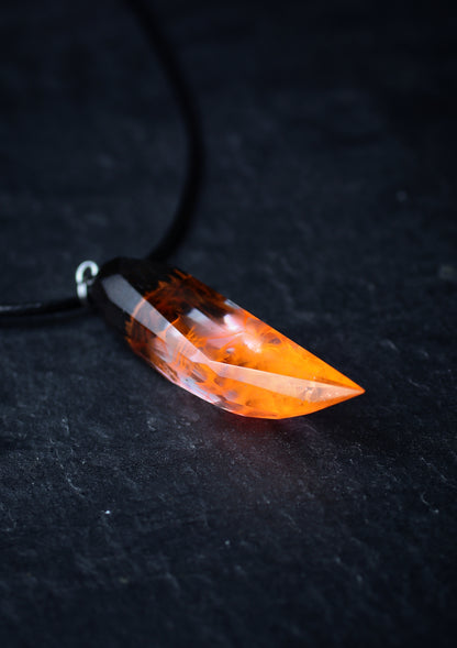 Epoxy resin and wood Fire Faceted Fang pendant