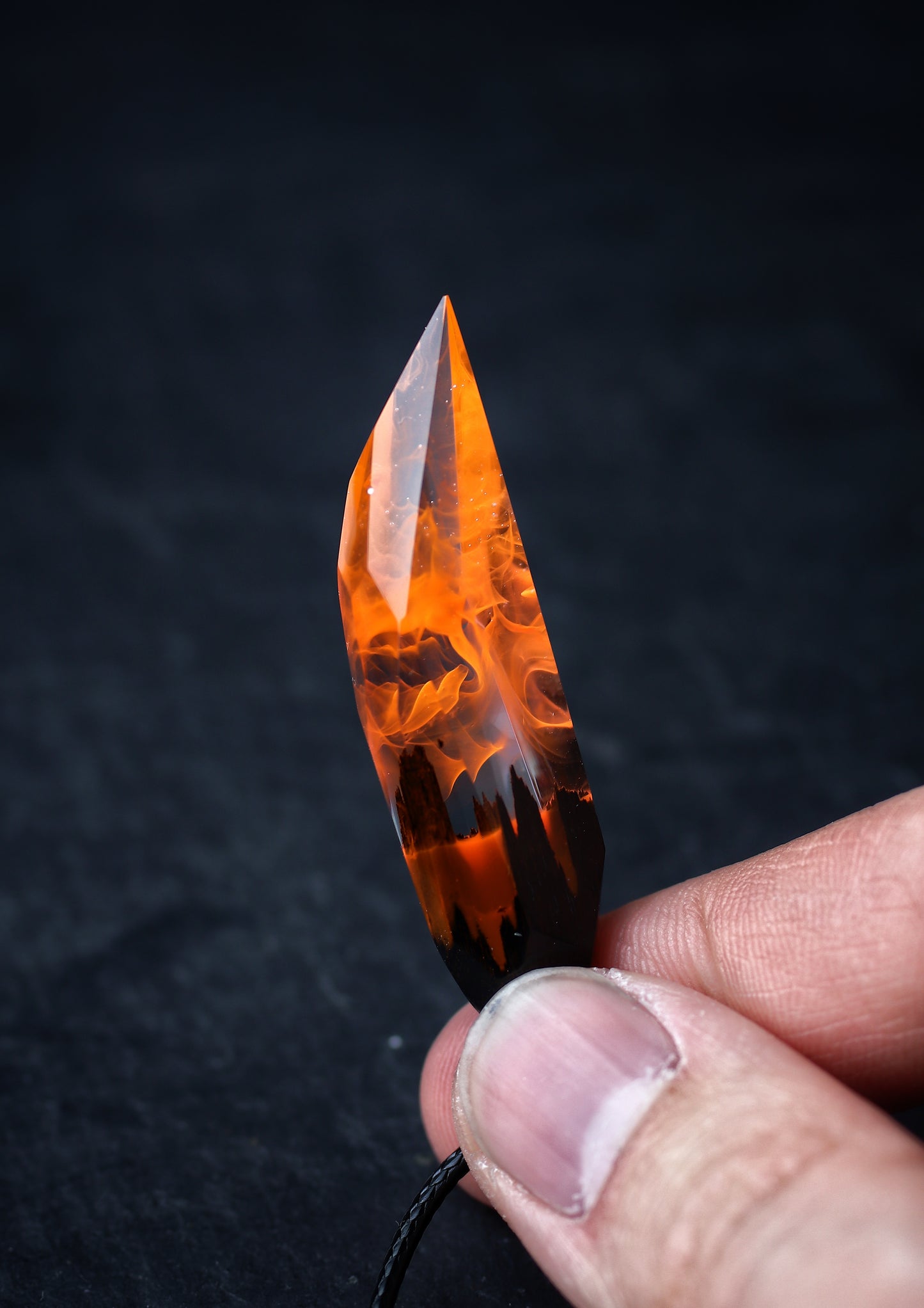 Epoxy resin and wood Fire Faceted Fang pendant