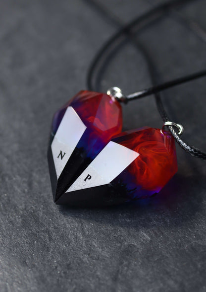 Couple crystal pendants handmade from resin and wood with Nightfall effect