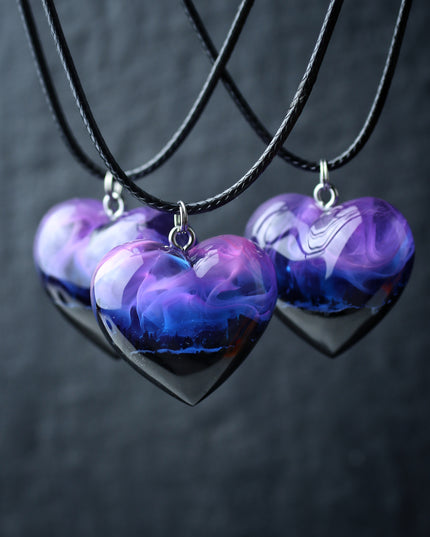 Epoxy resin and wood Nightfall Heart pendant