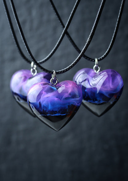 Epoxy resin and wood Nightfall Heart pendant