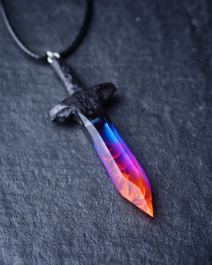Epoxy resin and wood Nightfall Sword pendant
