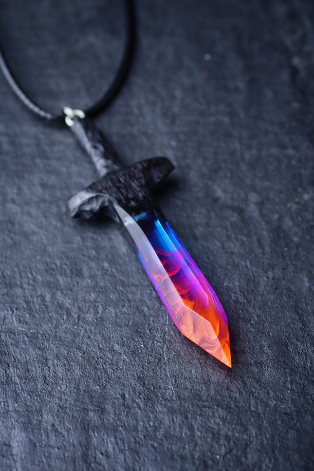 Epoxy resin and wood Nightfall Sword pendant