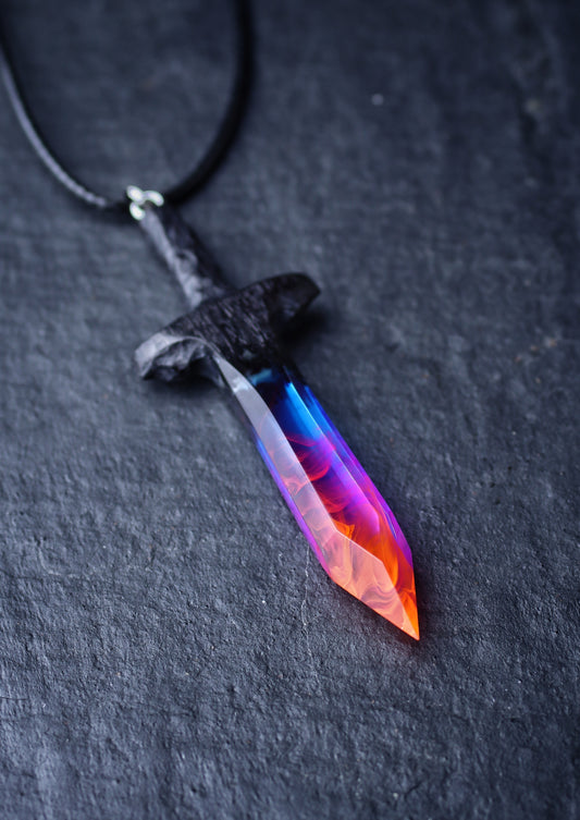 Epoxy resin and wood Nightfall Sword pendant