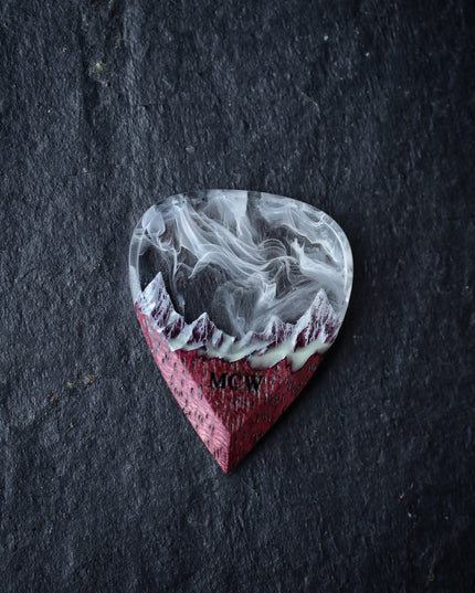 Epoxy resin and wood Amaranth White Mountain guitar pick