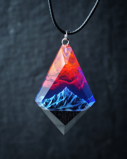 Epoxy resin and wood Mountain Nightfall pendant Rhombus