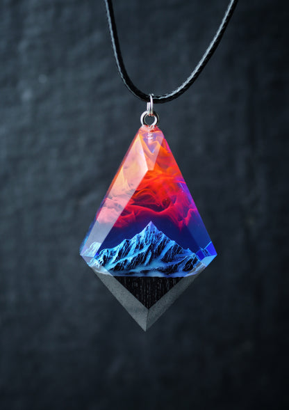 Epoxy resin and wood Mountain Nightfall pendant Rhombus